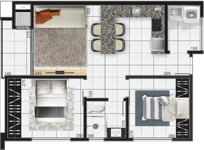 2 Dormitórios - 58,25m²