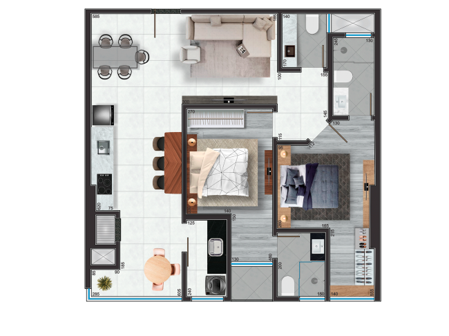 2 Suítes - 85,00 m² 