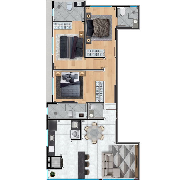 3 suítes - 102,00 m²