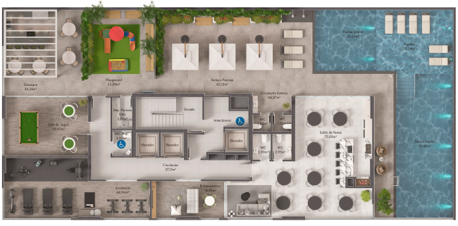 Pavimento de lazer - 590,00m²