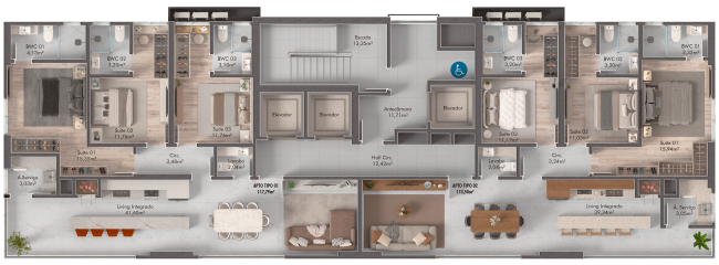 Pavimento tipo - 7º ao 30º